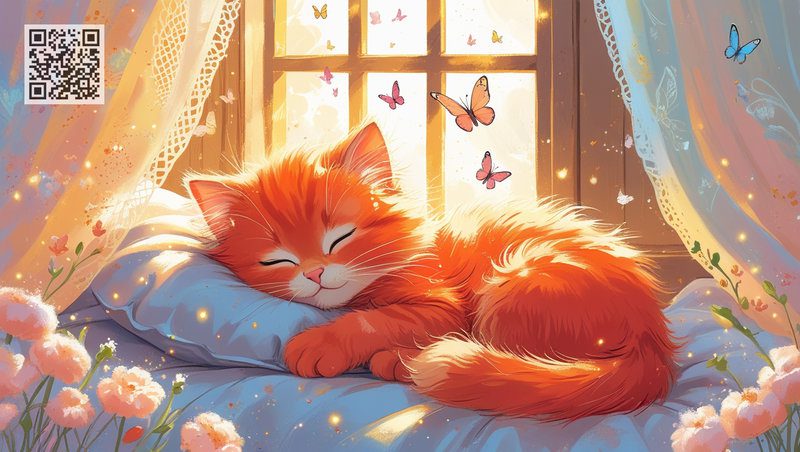 Cute ginger kitten sleeps sweetly on the window sill
