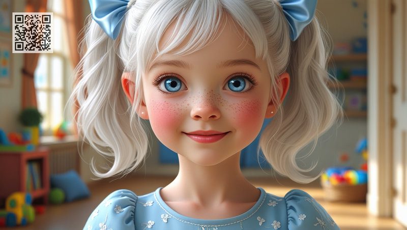 A cute 6-year-old girl named Natasha smiles at a ginger kitten