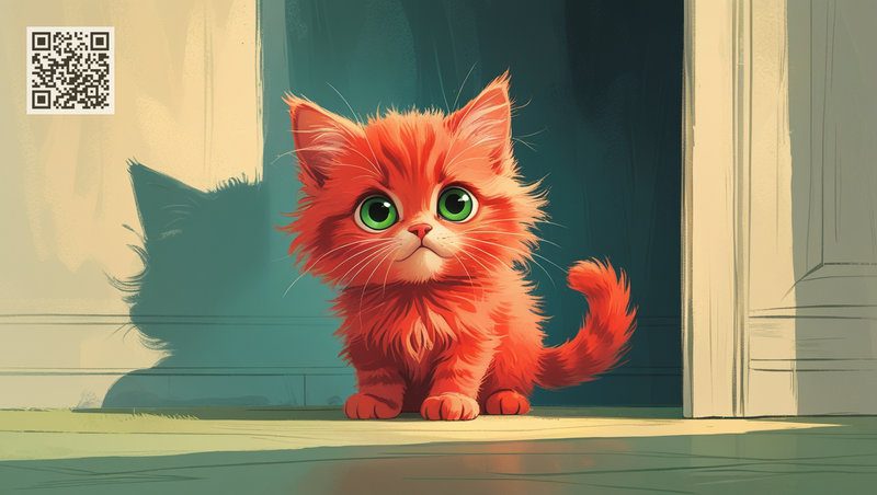 Little orange kitten Kuzia got scared of his shadow