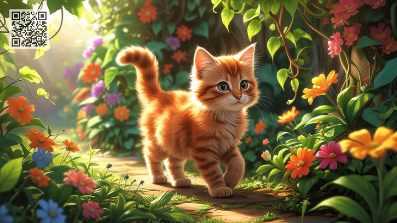 Милий рудий котик Муркотик іде садом