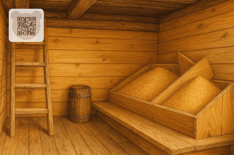 Grain bins inside the barn.