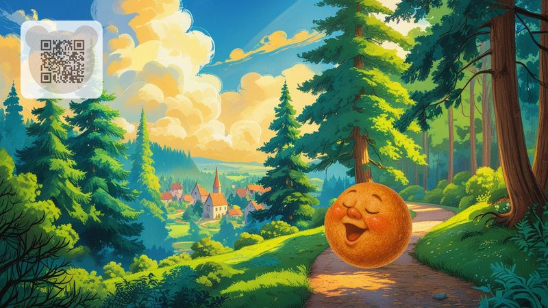 The Gingerbread Man is rolling down a forest path singing his song