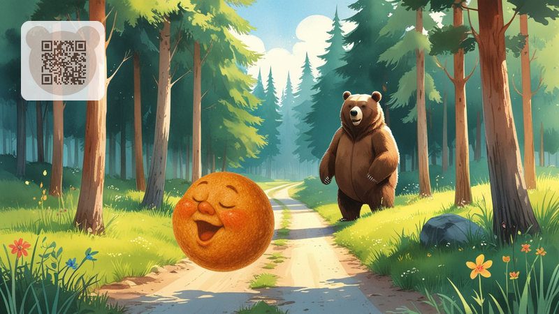 The Gingerbread Man is running from the bear and singing