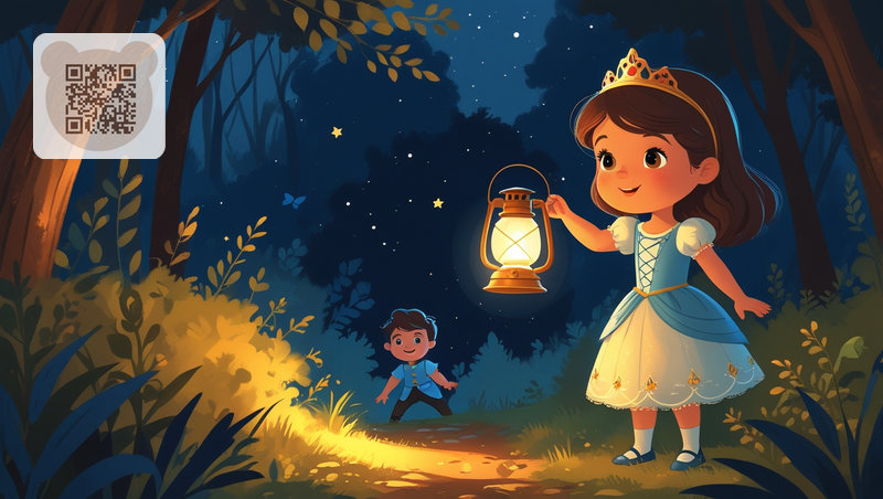 The little princess searches for her prince brother in the night forest
