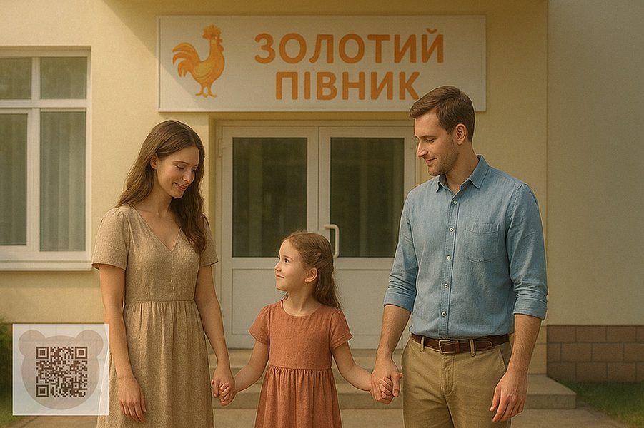 Щаслива сім'я йде додому з садочка