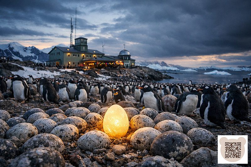 Колонія пінгвінів в Антарктиді та Яйце: новорічна казка про пінгвіна