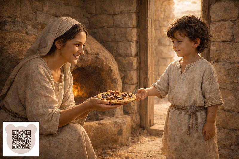 Марія, мати Ісуса, показує Ісусу фініковий коржик: нова різдвяна казка-правда для дітей