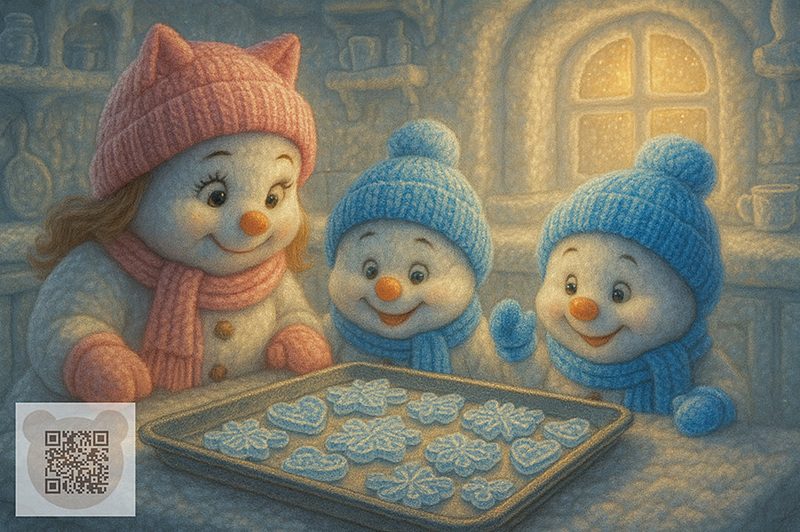 Сніговики-хлоп'ятуси Сніжана, Грудник і Лютник приготували крижане печиво з конфетті Сніговики-хлоп'ятуси Сніжана, Грудник і Лютник приготували крижане печиво з конфетті