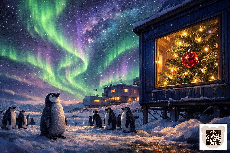 Колонія пінгвінів дивиться на північне сяйво в Антарктиді: читати новорічну казку про пінгвіна