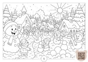 Скачати безплатно PDF, JPG розмальовку про новий рік 2026 до казки Снігополіс