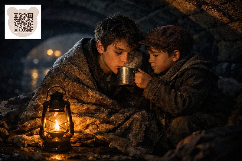 Finn gives his sick brother a hot drink: A Christmas Carol 2025 2026 The Copper Compass