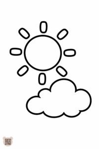 Красиві великодні розмальовки для 1 року: на зображенні просте сонечко в хмаринках, товсті контури, ідеально для малюків.