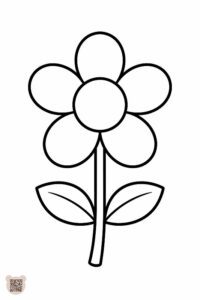 Красиві великодні розмальовки для 1 року: на зображенні простий контур квітки з шістьма пелюстками та двома листочками на стеблі, ідеально для малюків.