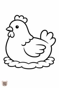 Красиві великодні розмальовки для 1 року: мила мультяшна курочка-квочка сидить у гнізді, простий і чіткий контур, ідеально для розфарбовування.