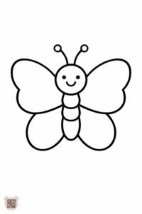 Красиві великодні розмальовки для 1 року: на зображенні проста мила метелик із усміхненим обличчям і товстими лініями, ідеально для малюків.