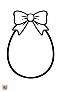 Розмальовка великодні яйця для 1 року: простий контур яйця з великим бантиком зверху, товсті лінії, ідеально підходить для розфарбовування пальчиками або губкою.