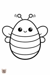 Розмальовка великодні яйця для 1 року: на зображенні мила бджілка з усмішкою, вусиками та смугастим тілом, ідеально підходить для розфарбовування малюкам.