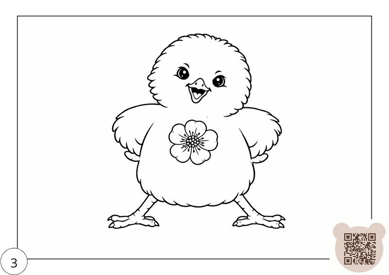 Казка про пасхальне яйце: розмальовка милий курчатко з квіткою. 