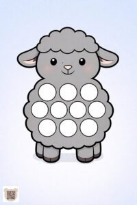 Пальчикові великодні розмальовки для дітей 1–2 років: шаблон овечки з великими колами