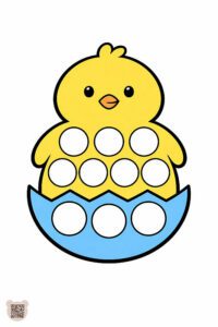 Пальчикова великодня розмальовка з курчатком у яйці, великі кружечки для дітей 1 року.