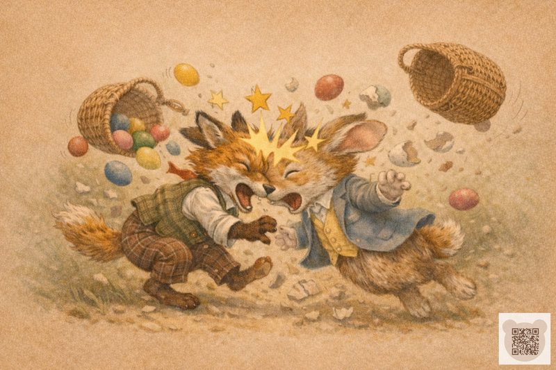Зіткнення кролика Шуршика та лиса Лисиса-Хитриса з казки про великоднього кролика.