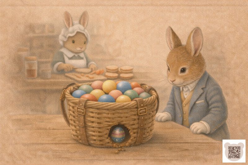 Кролик Шуршик не помітив дірки в кошику з яйцями із зворушливої казки про великоднього зайця.