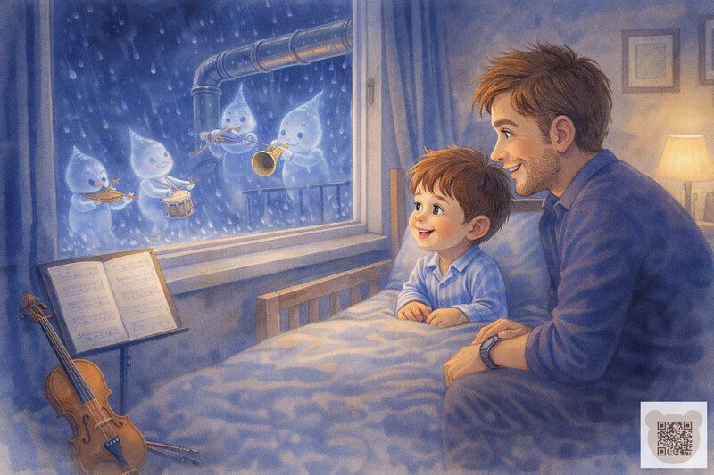 Сонная сказка про музыку дождя: короткая история для спокойного засыпания под шум капель. Интересные рассказы на ночь для детей: мальчик и папа слушают звуки дождя, который играют дождевые человечки.