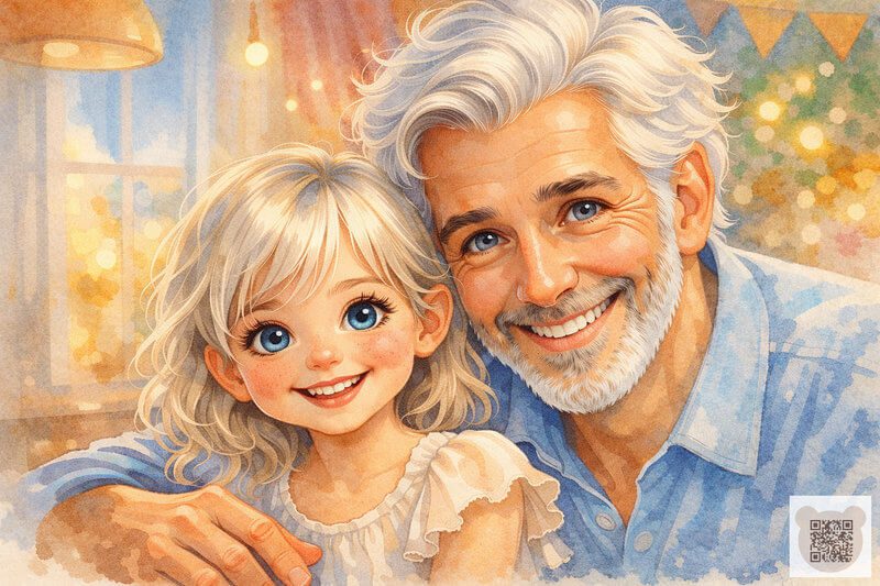 Ілюстрація: Головні герої казки до 8 Березня — Таша і тато замислюють таємний план. Щасливі тато й донечка готують сюрприз для мами — ілюстрація до розділу «Цибулинка з таємницею» з оповідання про 8 Березня для дошкільнят. Весняна казка про сімейні цінності та турботу.