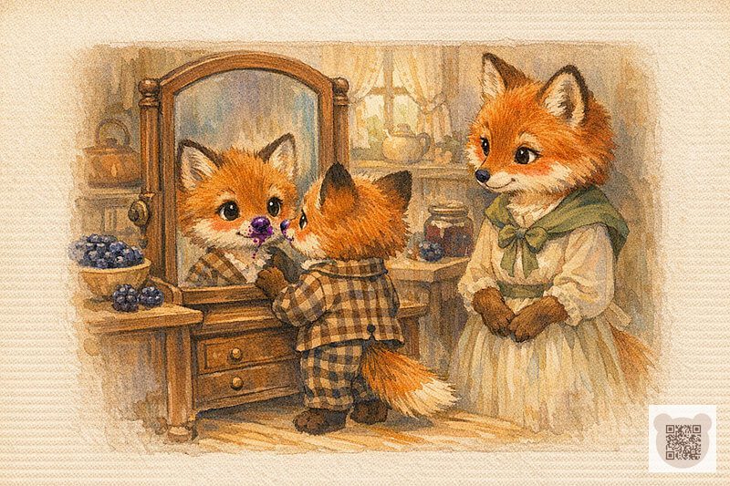 Коротка казка зі змістом про лисеня Людвіга та ожиновий пиріг: повчальна ілюстрація для дітей про чесність і довіру.