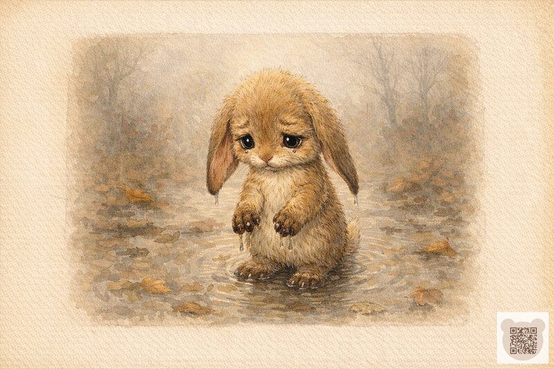 Коротка казка зі змістом про зайченя Пуха в холодній калюжі: повчальна ілюстрація для дітей про слухняність і правила поведінки.